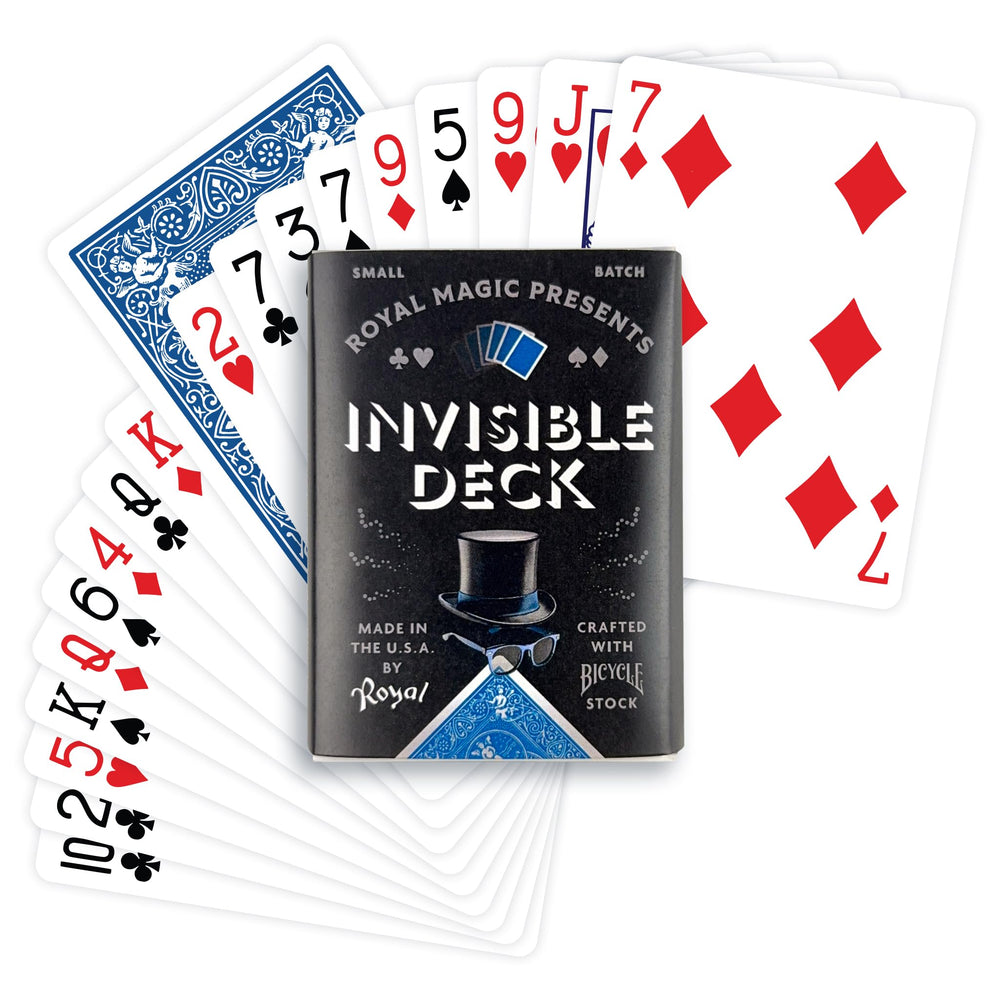 Royal Magic Invisible Deck with Bicycle cards in blue for reliable thought-of-card reveals.