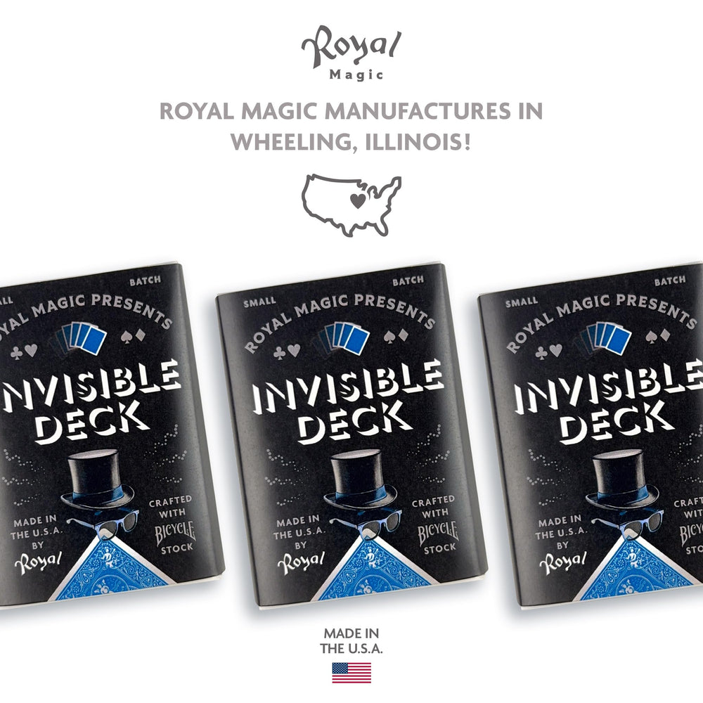 Royal Magic magician performing invisible deck demonstrates dramatic mind-reading-style effect.