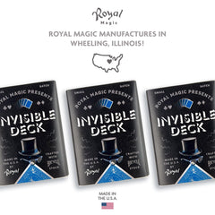 Royal Magic magician performing invisible deck demonstrates dramatic mind-reading-style effect.