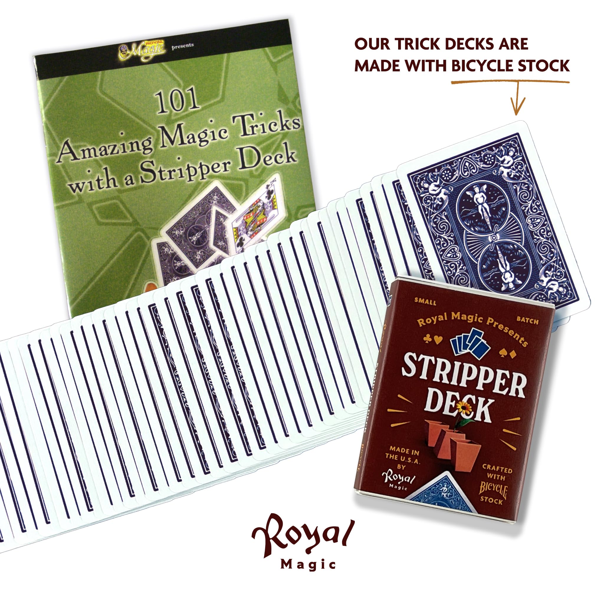 Royal Magic Stripper Deck Kit 101 tricks cards for learning sleight-free routines