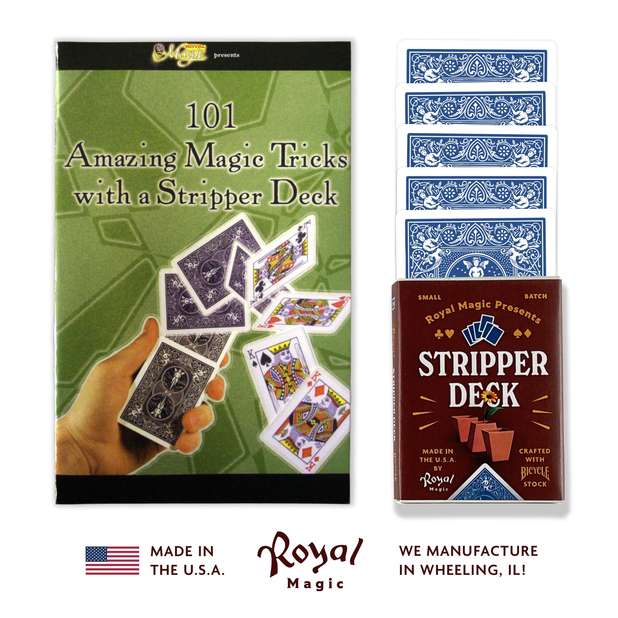 Royal Magic Stripper Deck Kit trick booklet shows 101 beginner-friendly routines