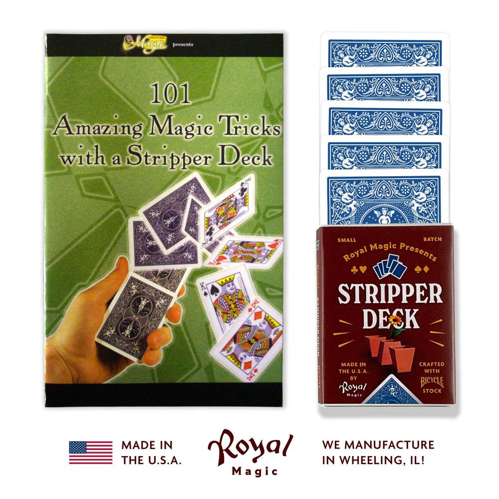 Royal Magic Stripper Deck Kit trick booklet shows 101 beginner-friendly routines