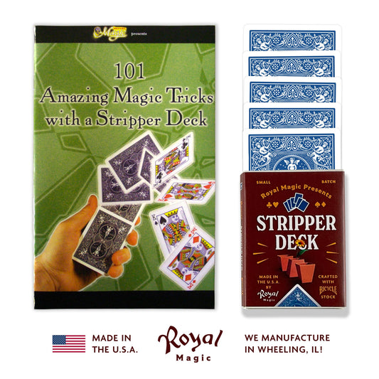 Royal Magic Stripper Deck Kit trick booklet shows 101 beginner-friendly routines