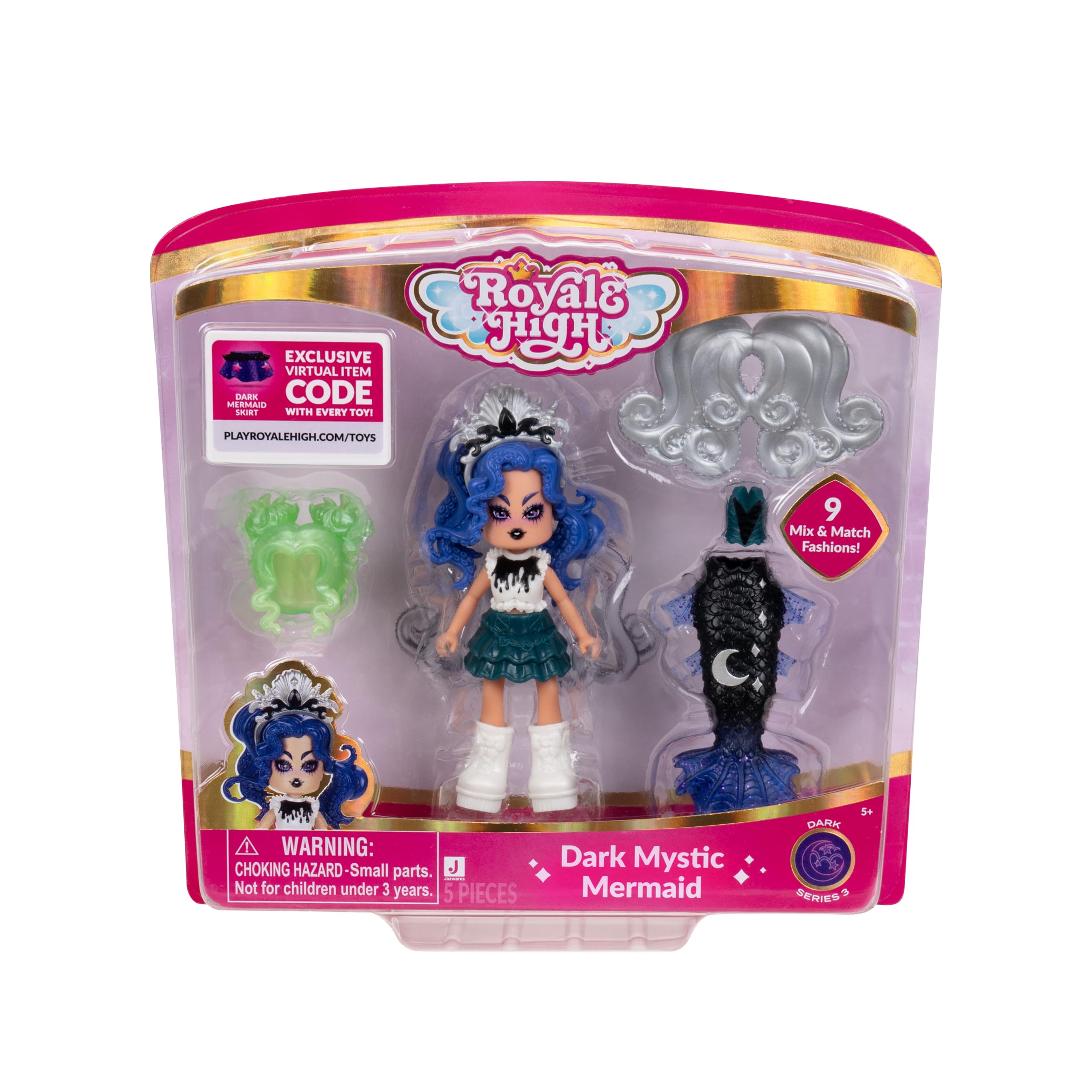 Royale High Dark Mystic Mermaid doll close-up highlights detailed fantasy styling.