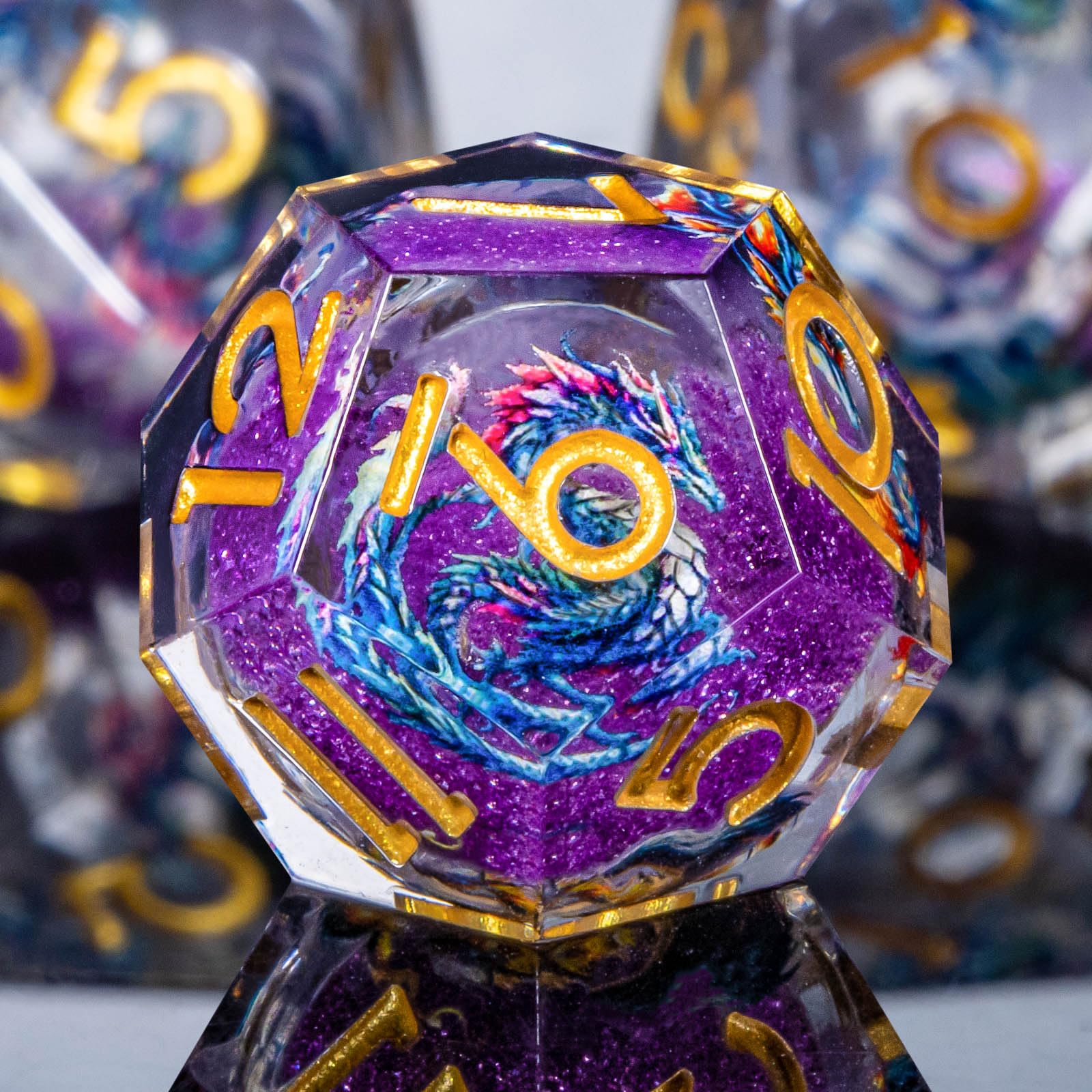 Roycevon gift-ready dragon dice set, ideal for RPG fans.