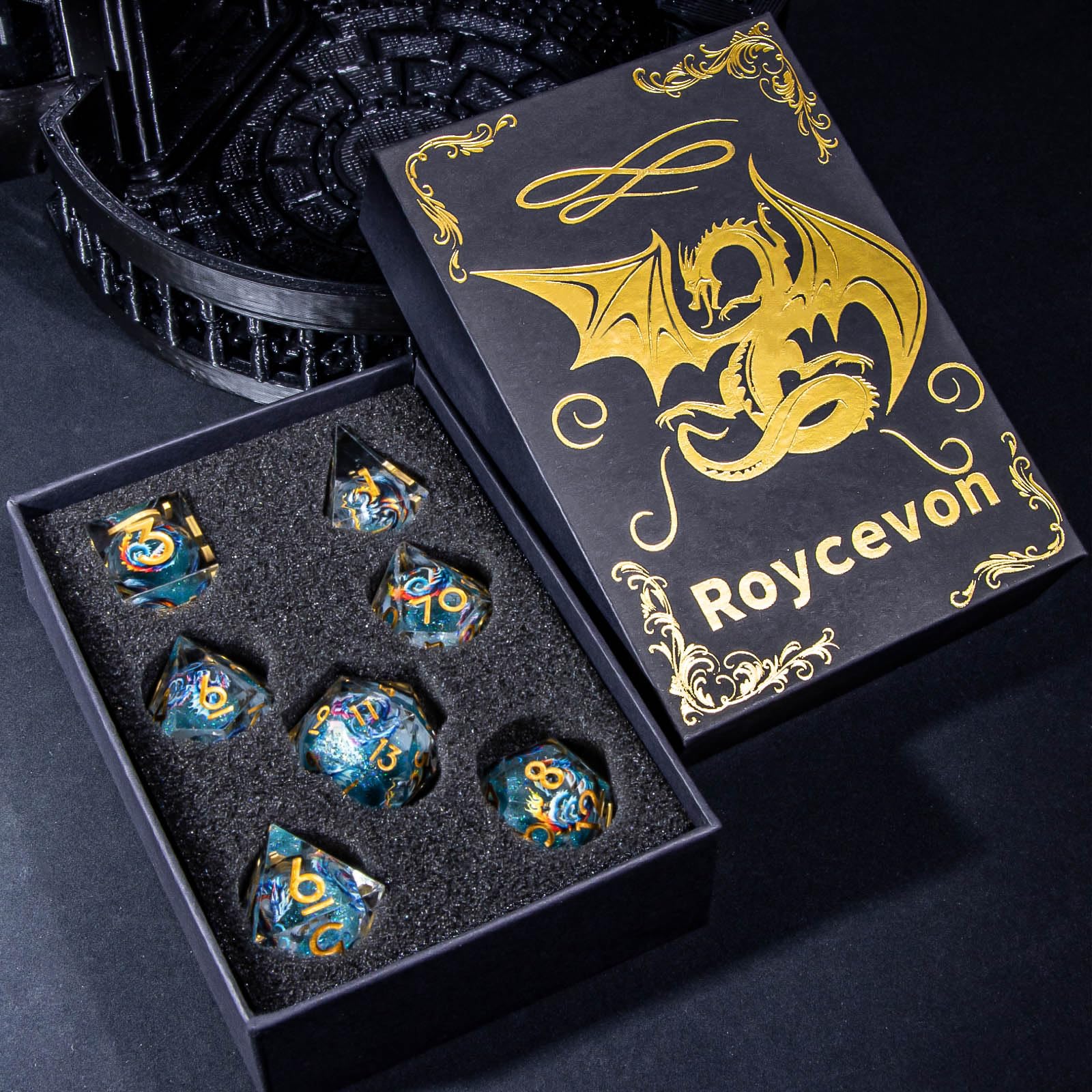 Roycevon jar with foam inserts demonstrates secure storage and protection.