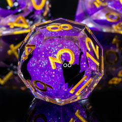 Roycevon resin DND dice with sharp edges and high contrast engraving for D10.