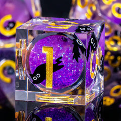 Roycevon resin cat DND dice with liquid core for easy-to-read D8.
