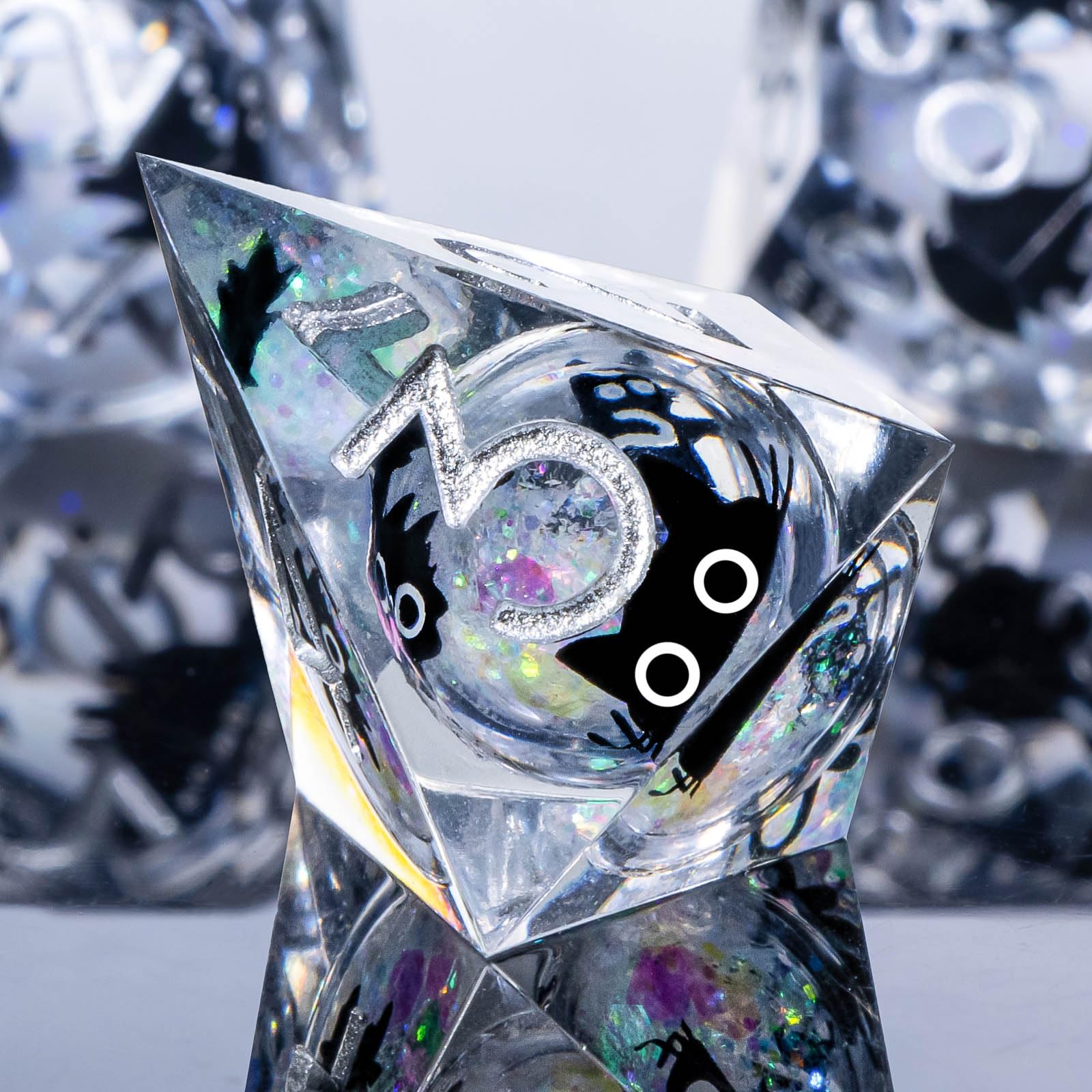 Roycevon transparent resin dice balance and readability from every angle.