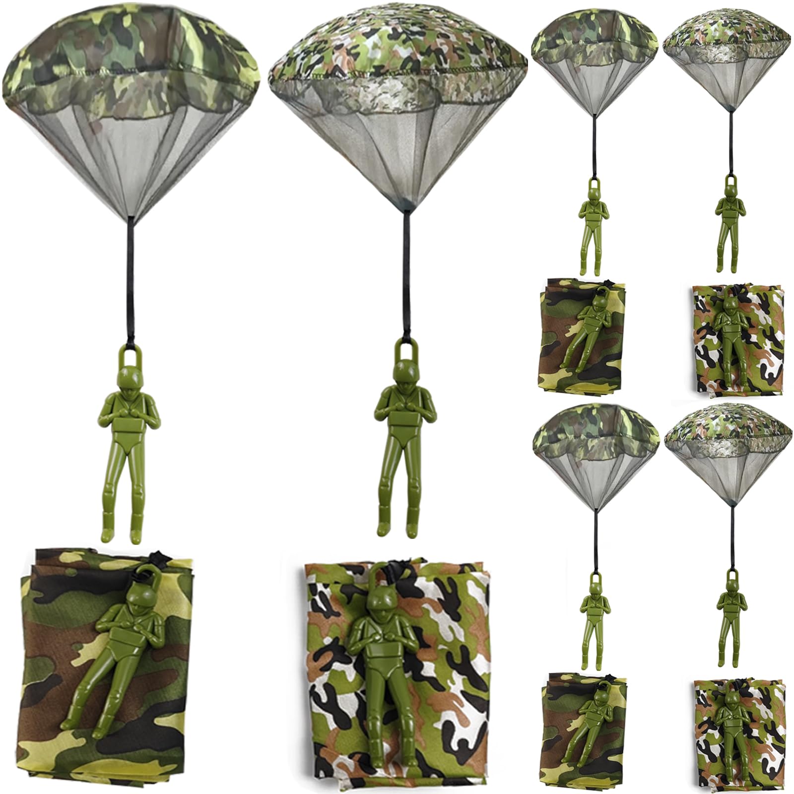 Royhoo army camo parachute toy opened showing a 16.9 inch canopy for outdoor play