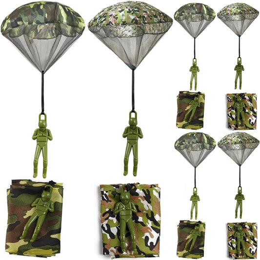 Royhoo army camo parachute toy opened showing a 16.9 inch canopy for outdoor play