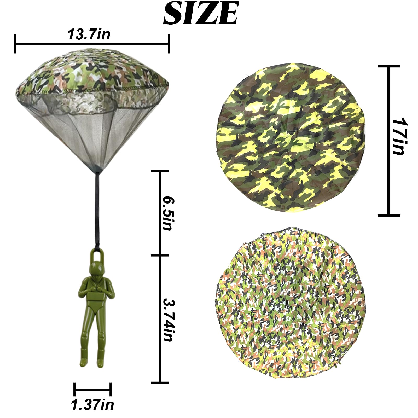 Royhoo army camo parachute toy mid-roll illustrating height potential and rolling fun
