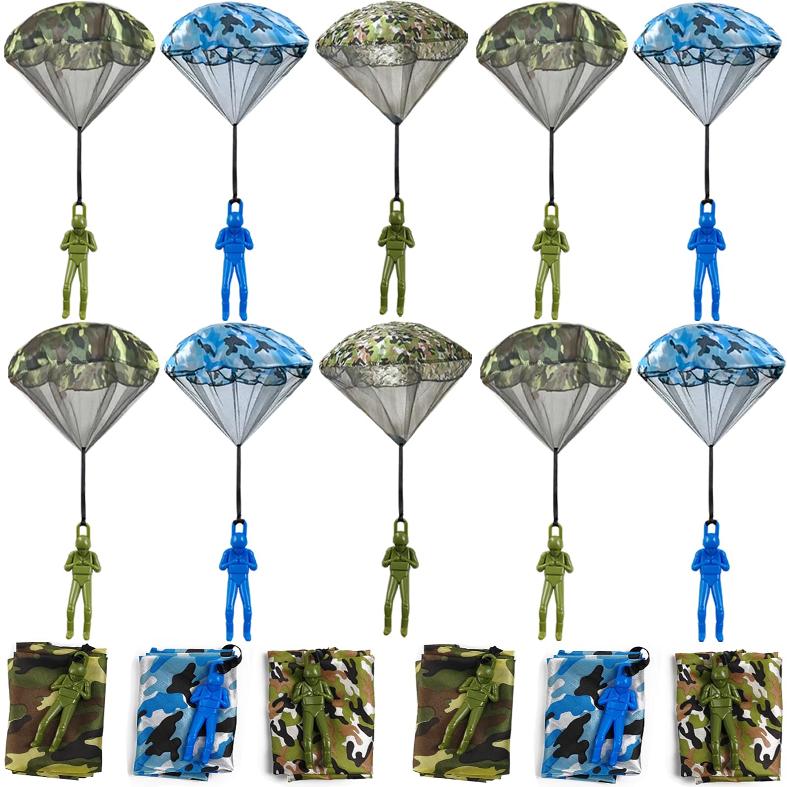ROYHOO army camo parachute toy shows unfolded diameter 16.9 inches for open-air play
