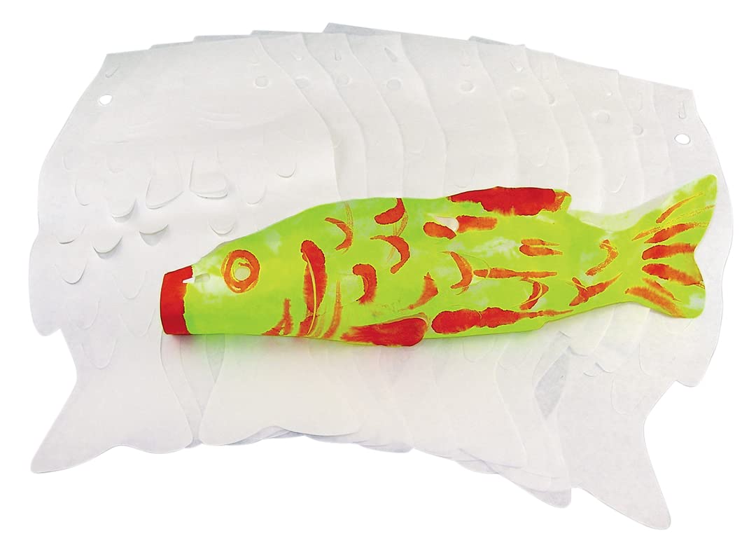 Roylco Japanese Carp Koinobori windsock kit with diffusing paper fish for creative kids' crafts.
