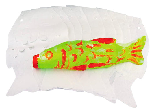 Roylco Japanese Carp Koinobori windsock kit with diffusing paper fish for creative kids' crafts.
