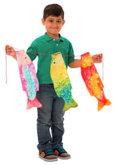 Roylco windsock display with colorful carp shapes brightens home or classroom decor.