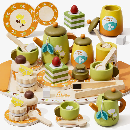 RRIBOUDWAN wooden tea set teacups and teapot foster imaginative play.