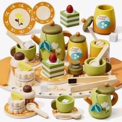 RRIBOUDWAN wooden tea set teacups and teapot foster imaginative play.
