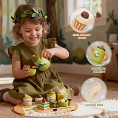 RRIBOUDWAN wooden tea set in warm tones enhances cozy pretend play.