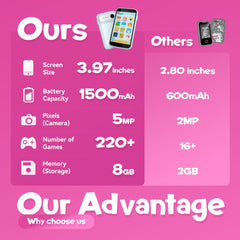 Rseaay Kids Smart Phone battery life graphic shows 5–6 hours of play