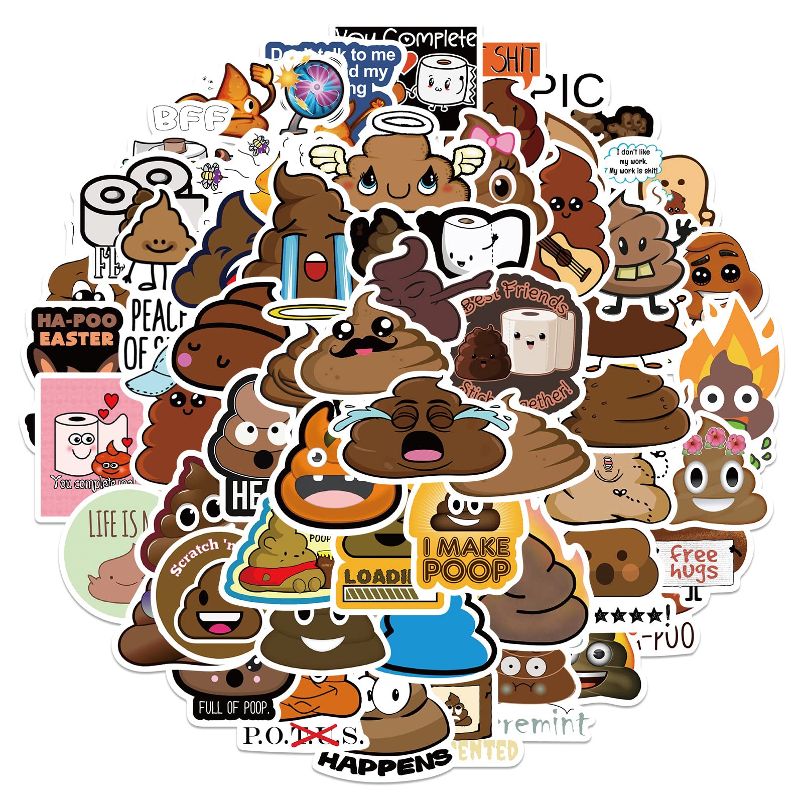 Rszwyk 60Pcs funny poop stickers for laptop with waterproof vinyl and HD printing