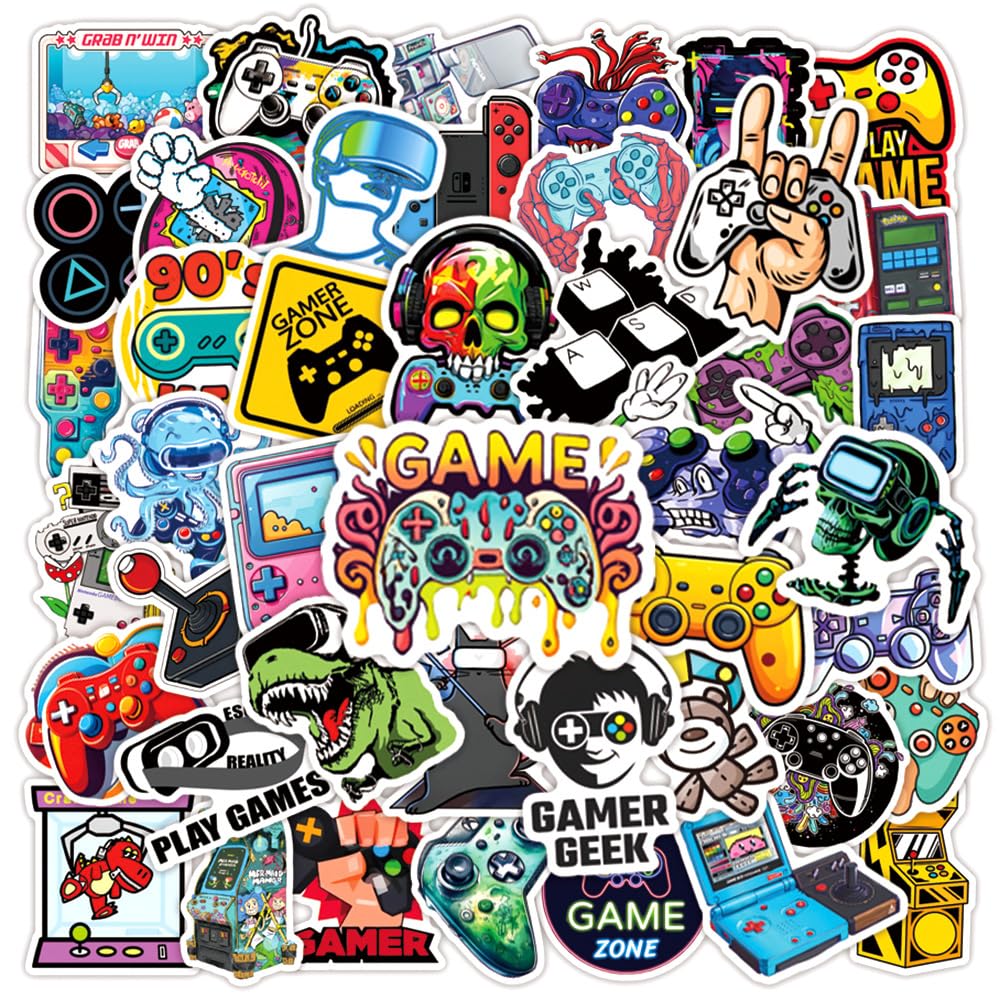 Rszwyk gamepad stickers on a laptop showing vivid waterproof designs