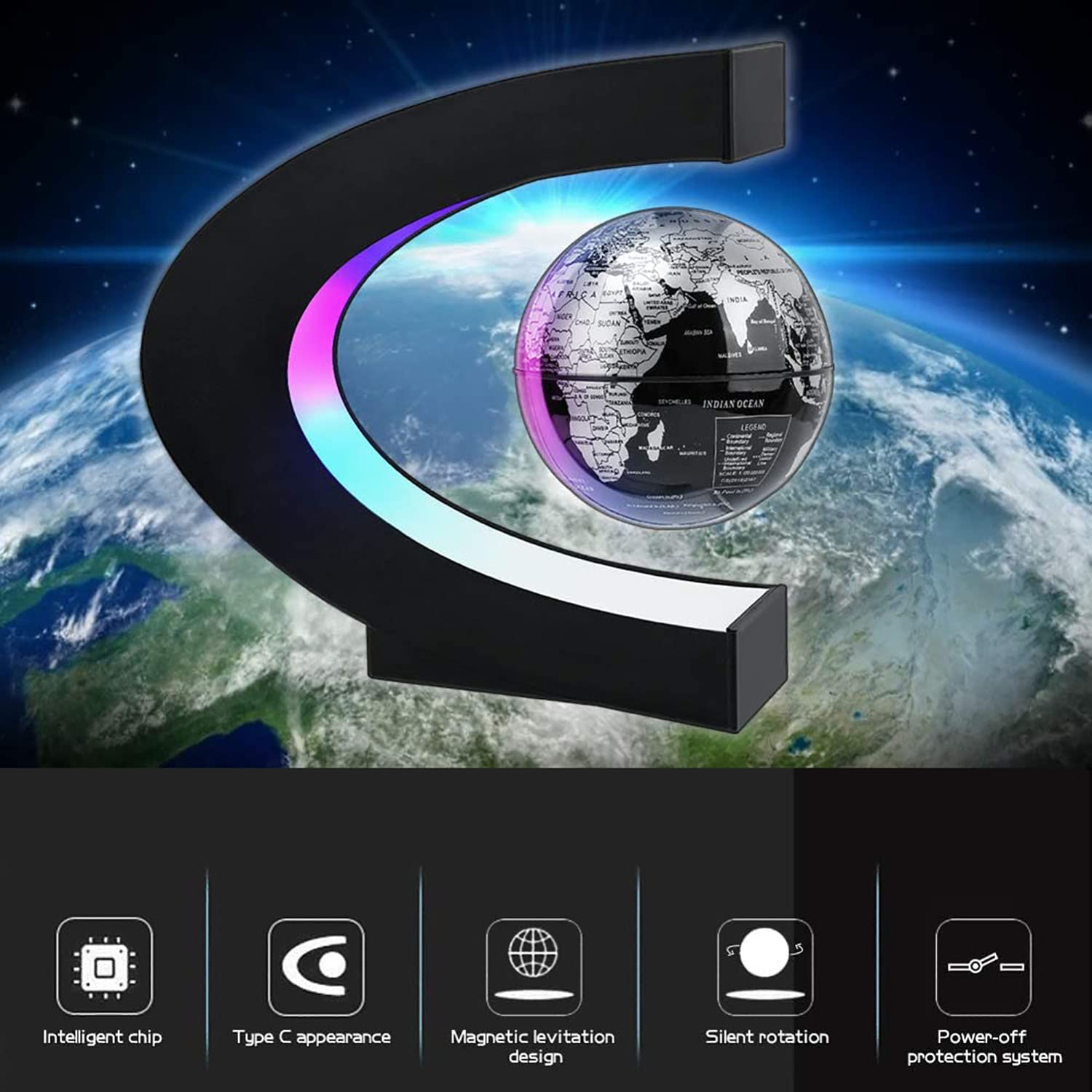 RTOSY magnetic levitation globe hovering smoothly with a futuristic look.