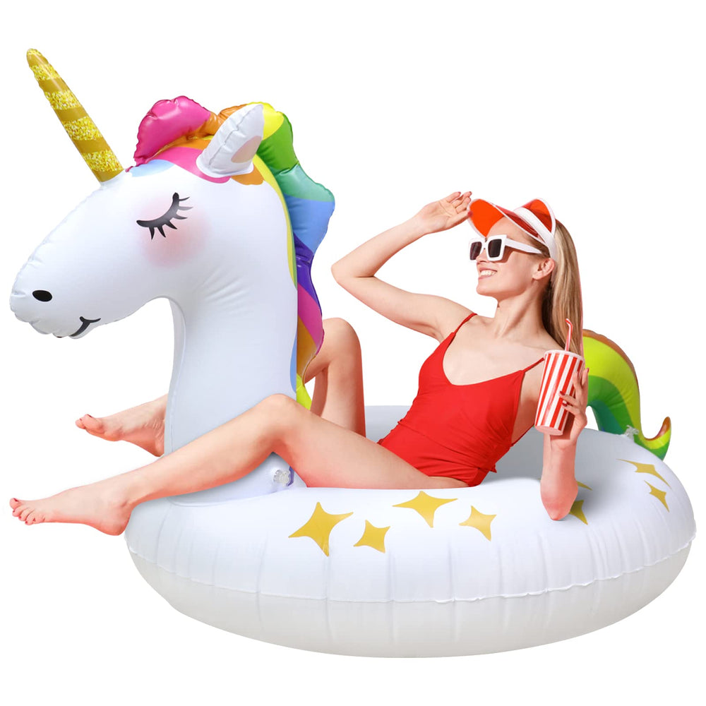 Rtudan unicorn pool float with golden horn for stylish pool lounging
