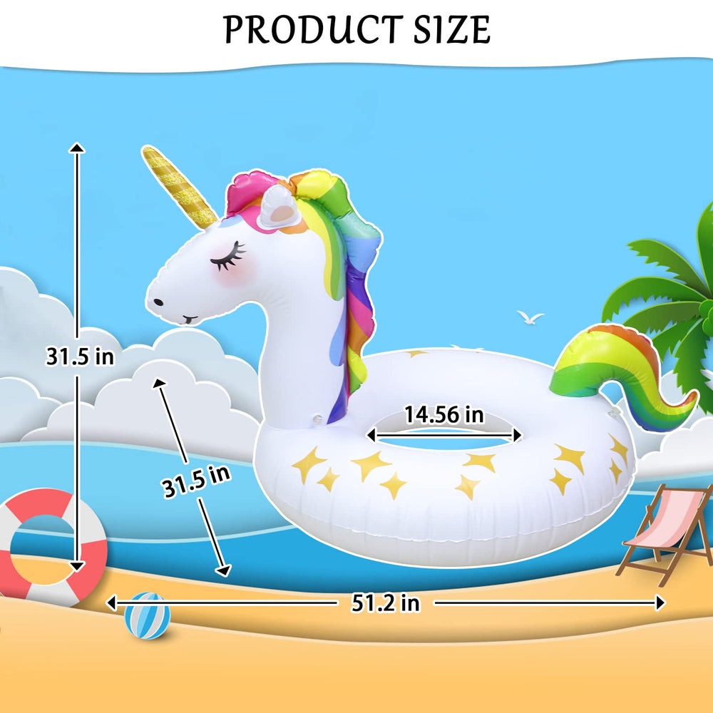 Rtudan unicorn pool float with stars and rainbow tail for festive pool days