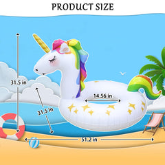 Rtudan unicorn pool float with stars and rainbow tail for festive pool days