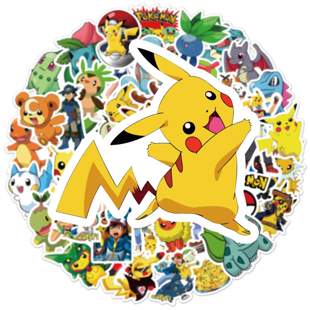 Pokemon stickers decorate a notebook for school with waterproof durability.
