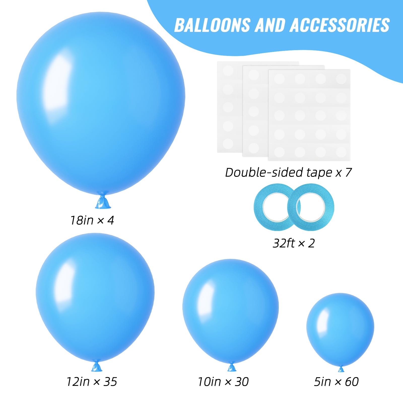 RUBFAC 12-inch light blue balloons for balanced blue balloon garlands.