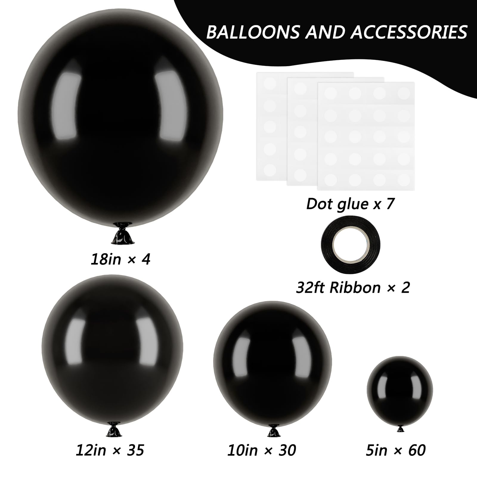 Rubfac black balloons 12inch 35pcs versatile kit for garlands and centerpieces
