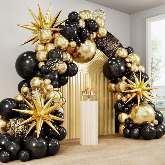RUBFAC black and gold balloons arch kit for elegant party decor