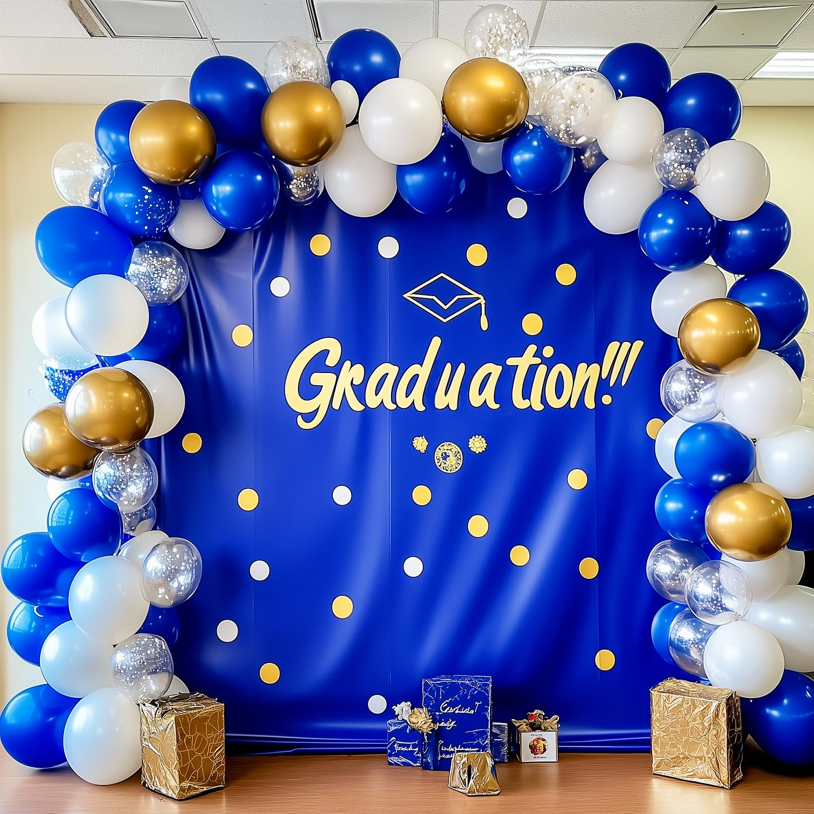 Rubfac blue ribbons to finish balloon garlands.