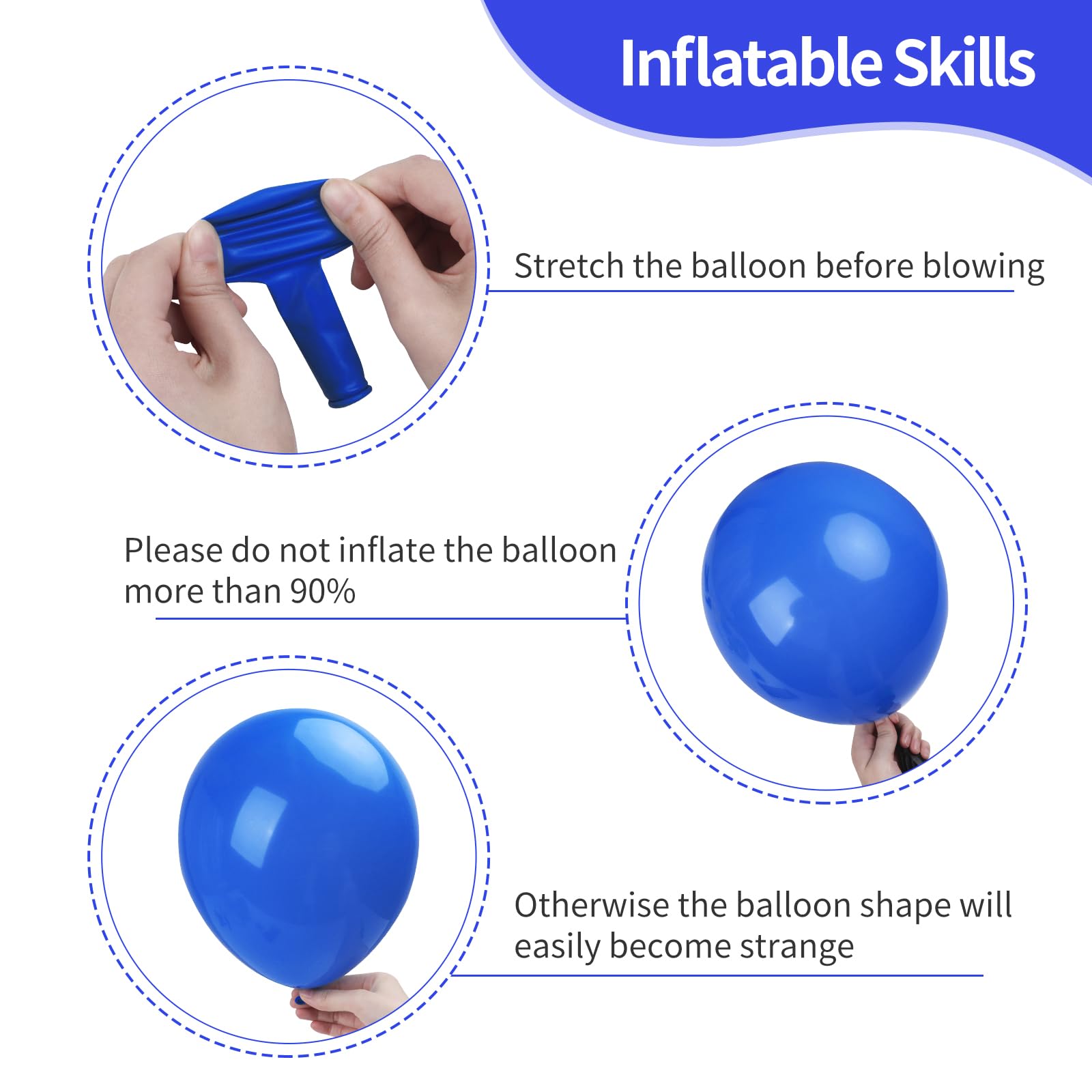 Rubfac 10-inch dark blue balloons versatile for table decor and clusters.