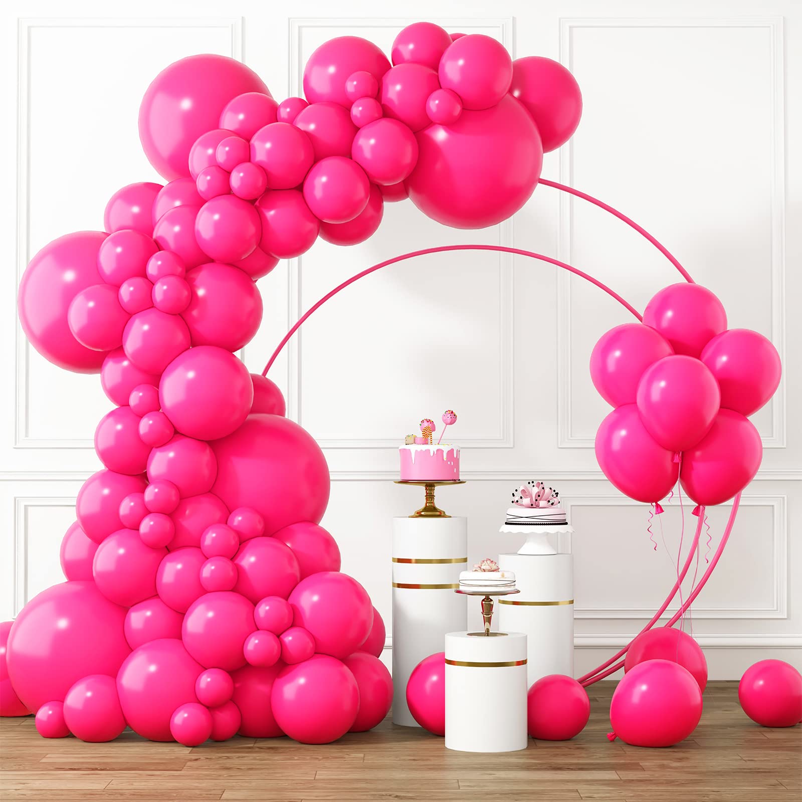 RUBFAC hot pink 18-inch balloons for a dramatic wedding arch.