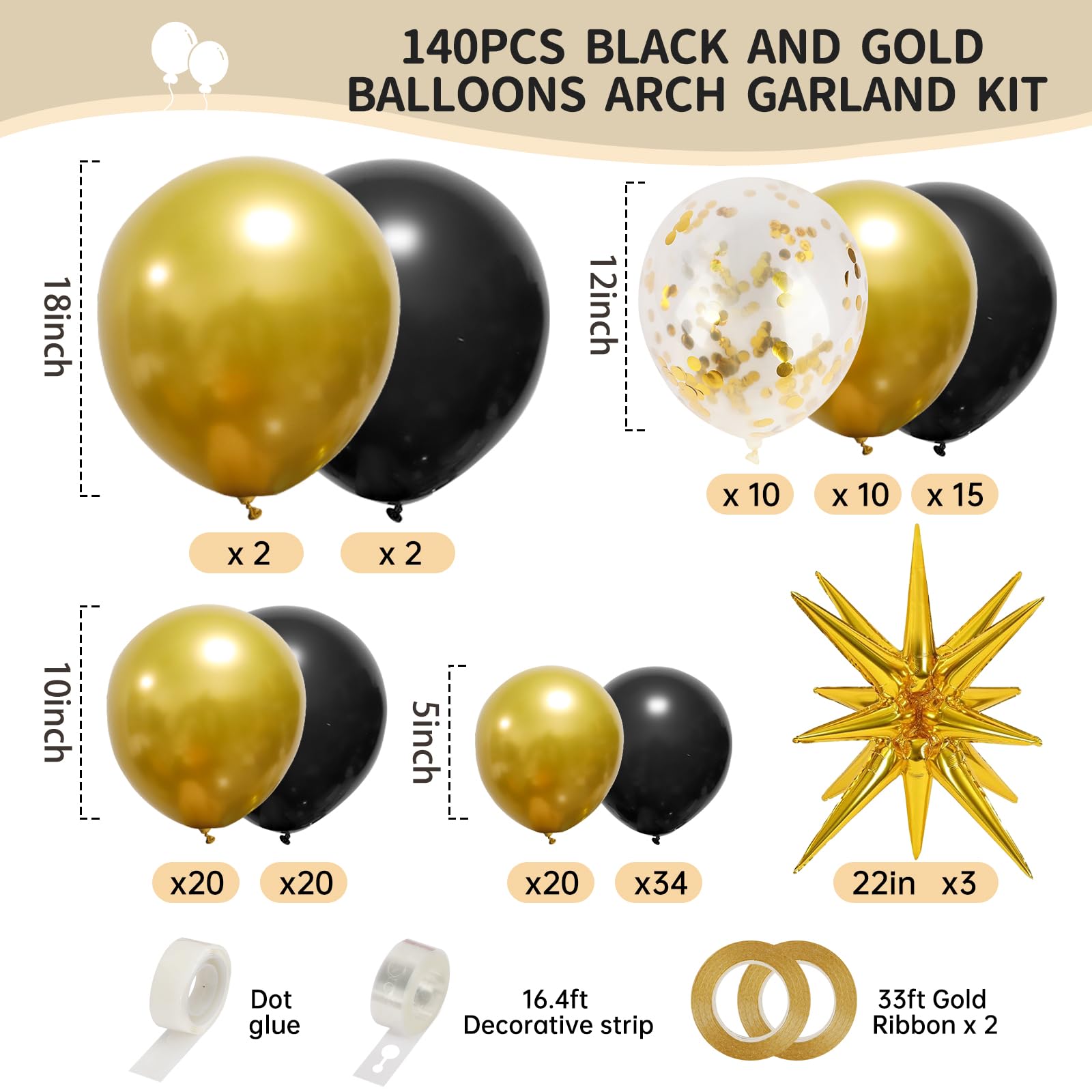 RUBFAC metallic gold balloons close-up with premium latex finish