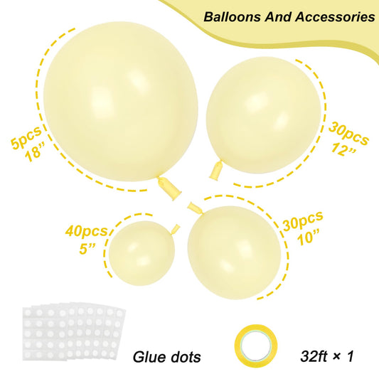 Rubfac pastel yellow balloons 12in ideal for mixed-size arches.