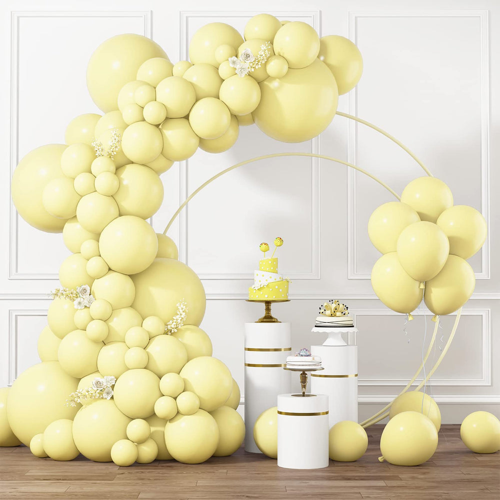Rubfac pastel yellow balloons 18in for bold garland accents.