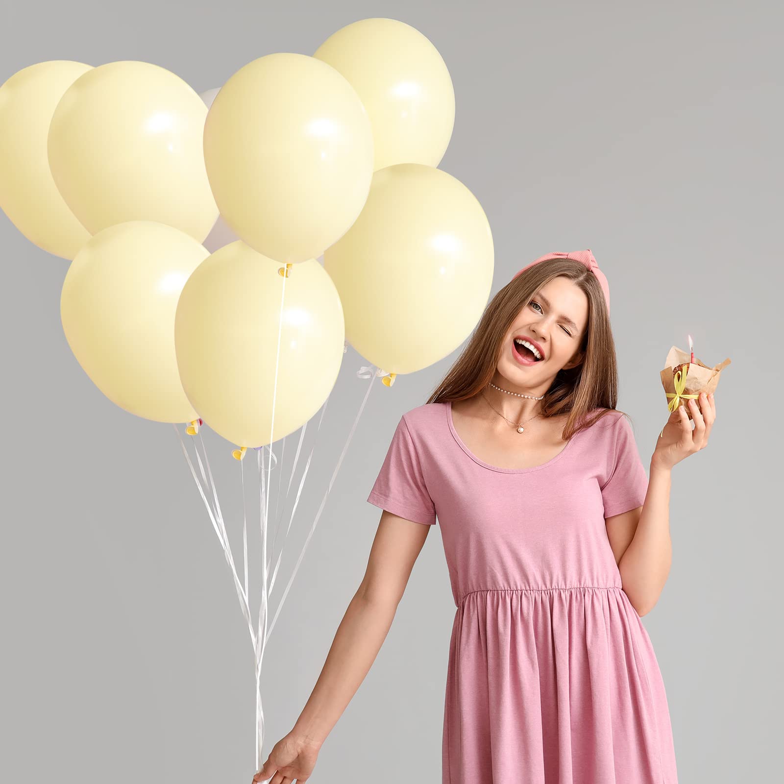 Rubfac pastel yellow balloons 5in perfect for texture and filler decor.