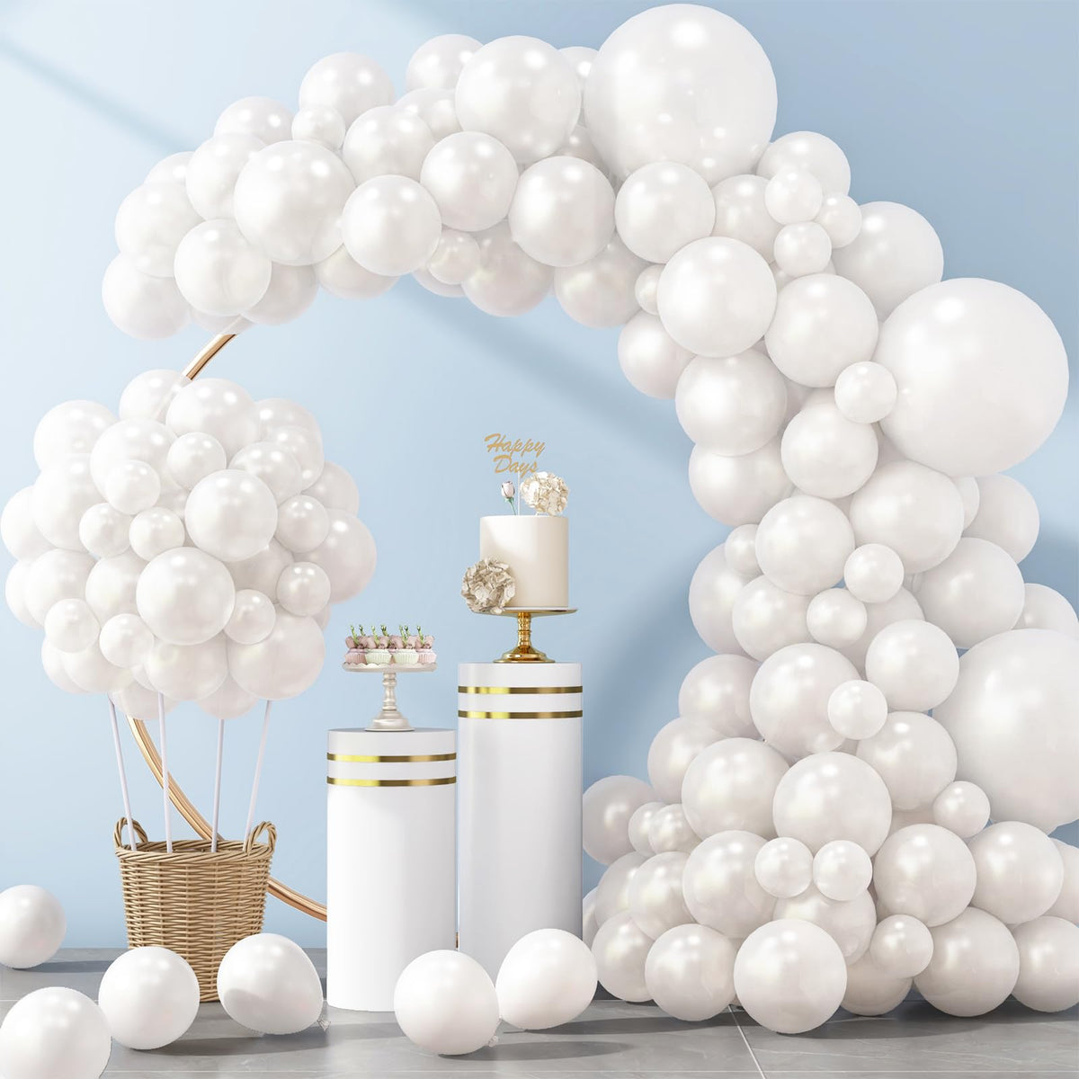 RUBFAC pearl white 18-inch balloons ideal for elegant wedding arches.