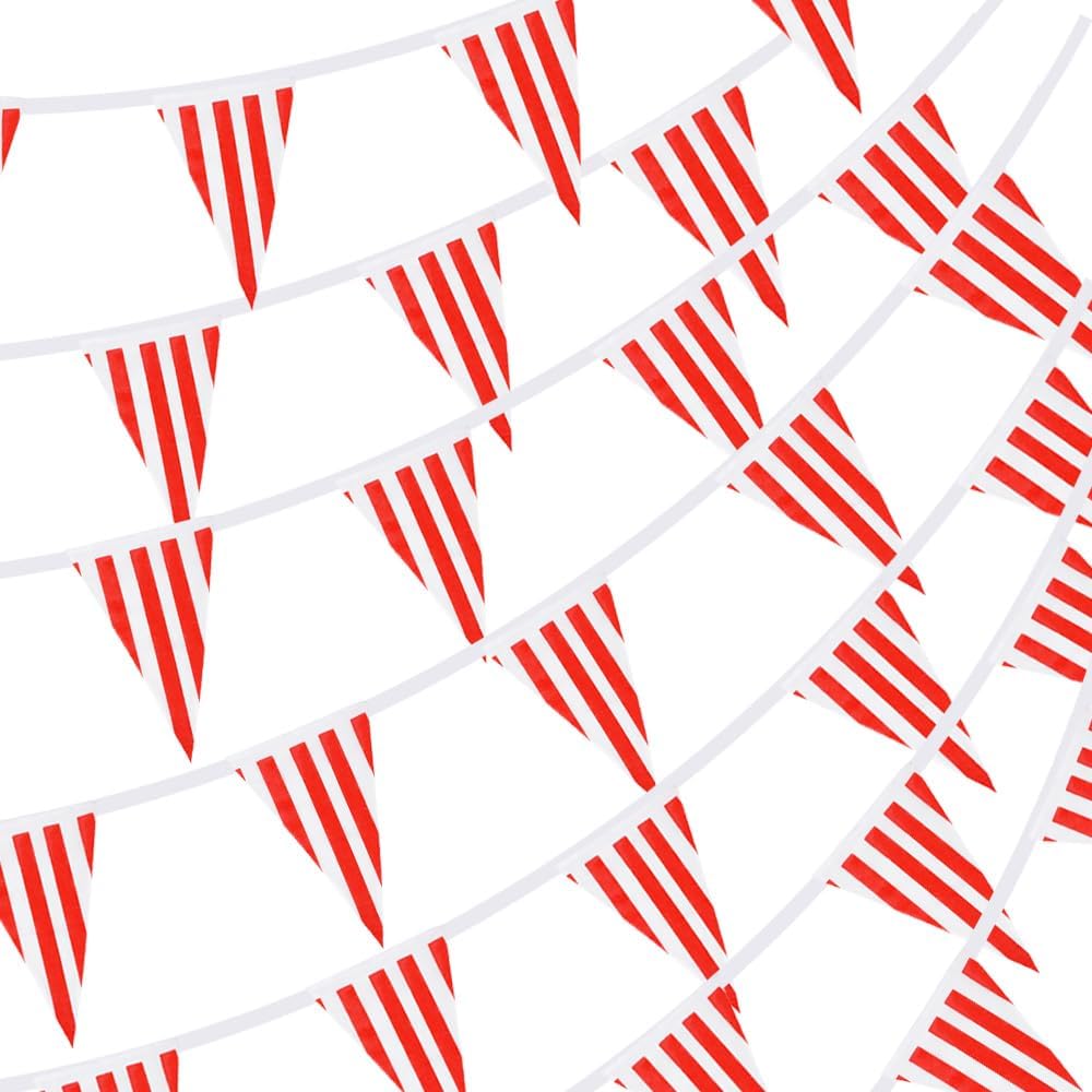 RUBFAC pennant banner 170ft with red and white stripes for festive decor