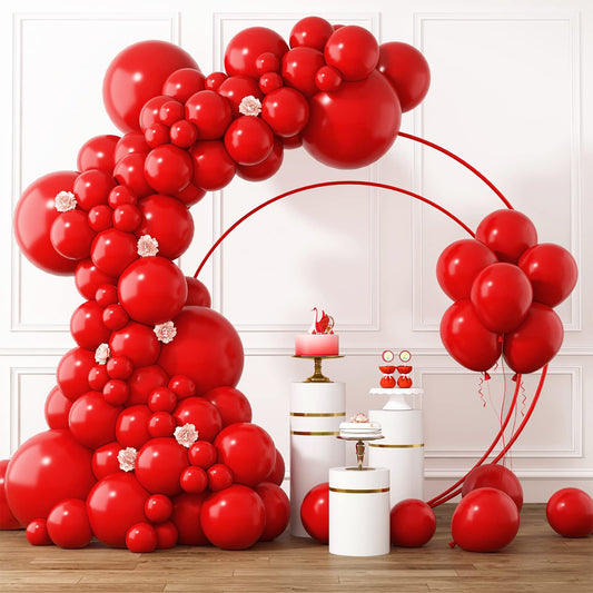 Rubfac red balloons 18-inch for bold arch decor and party focal point.