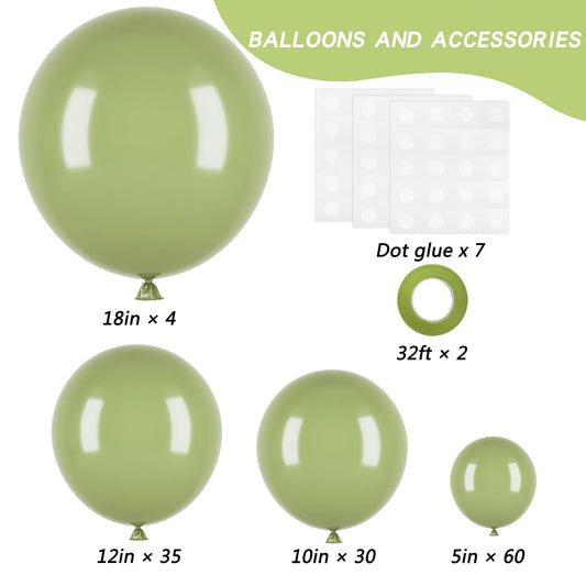 Rubfac Sage Green Balloons 12-inch for garlands and decorative installations.