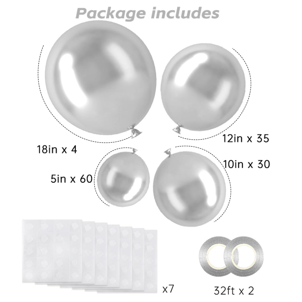Rubfac silver balloons 12-inch display for versatile garlands and arches