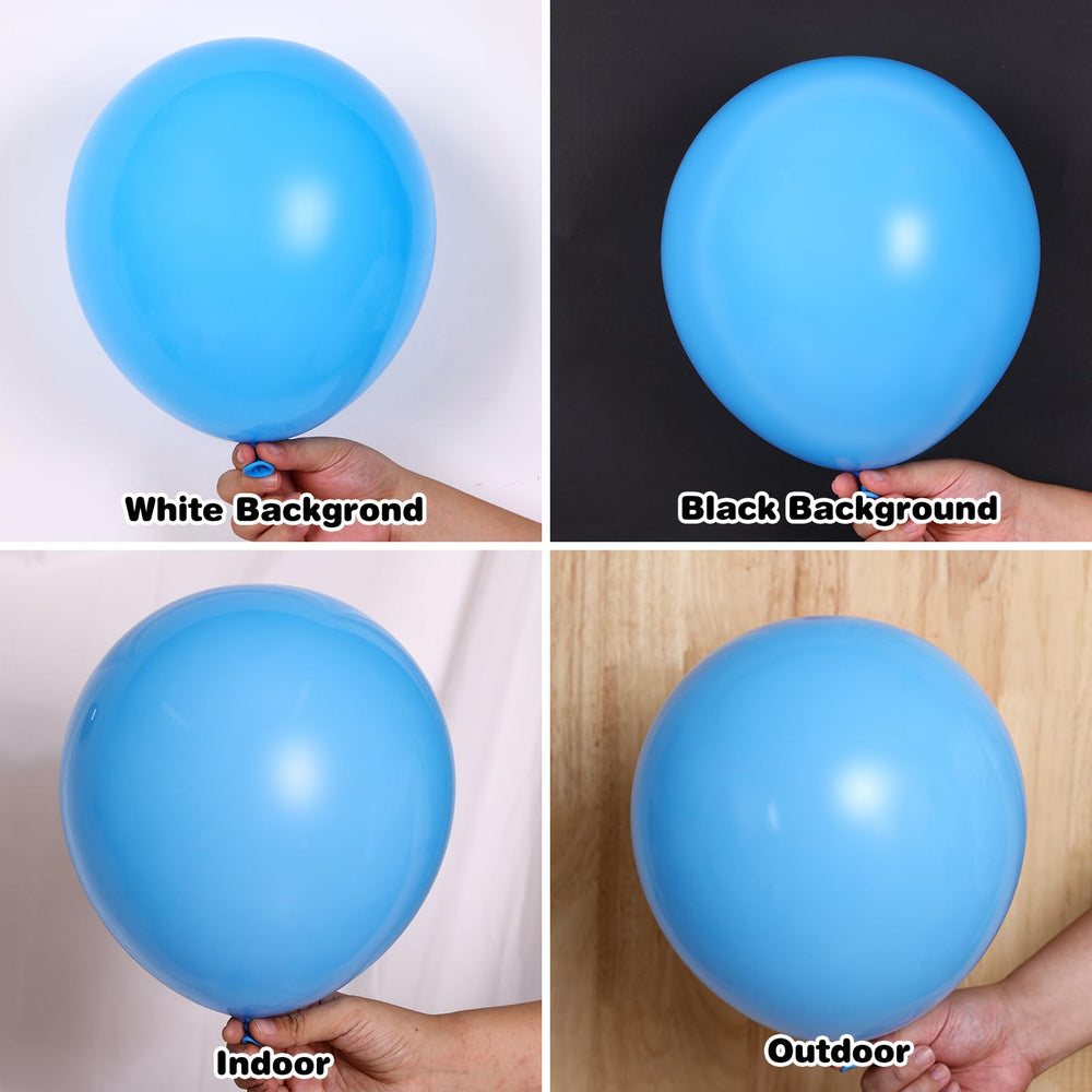 RUBFAC sky blue balloons arranged into an elegant garland design.