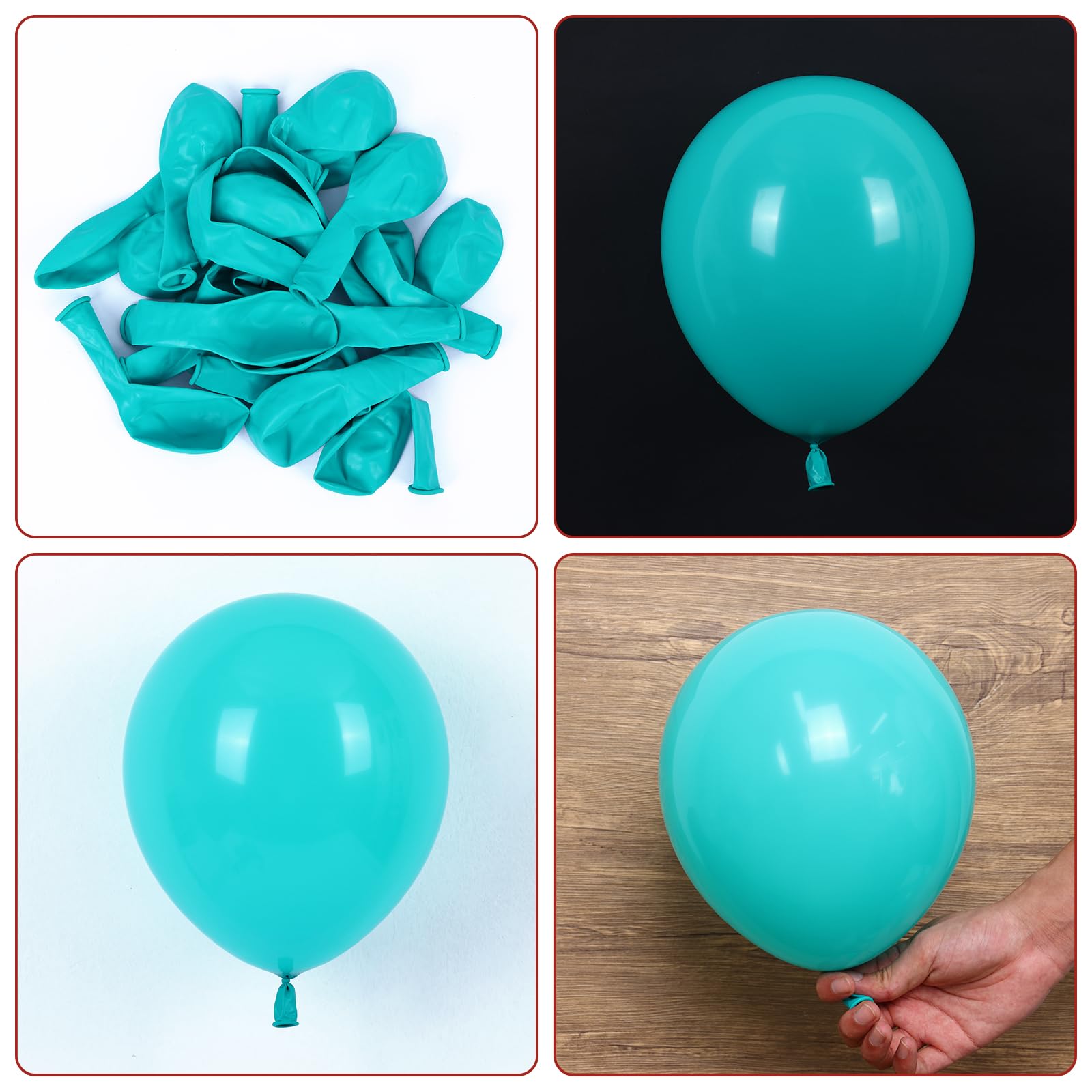 RUBFAC teal blue 10-inch balloons perfect for mixed-size décor accents.