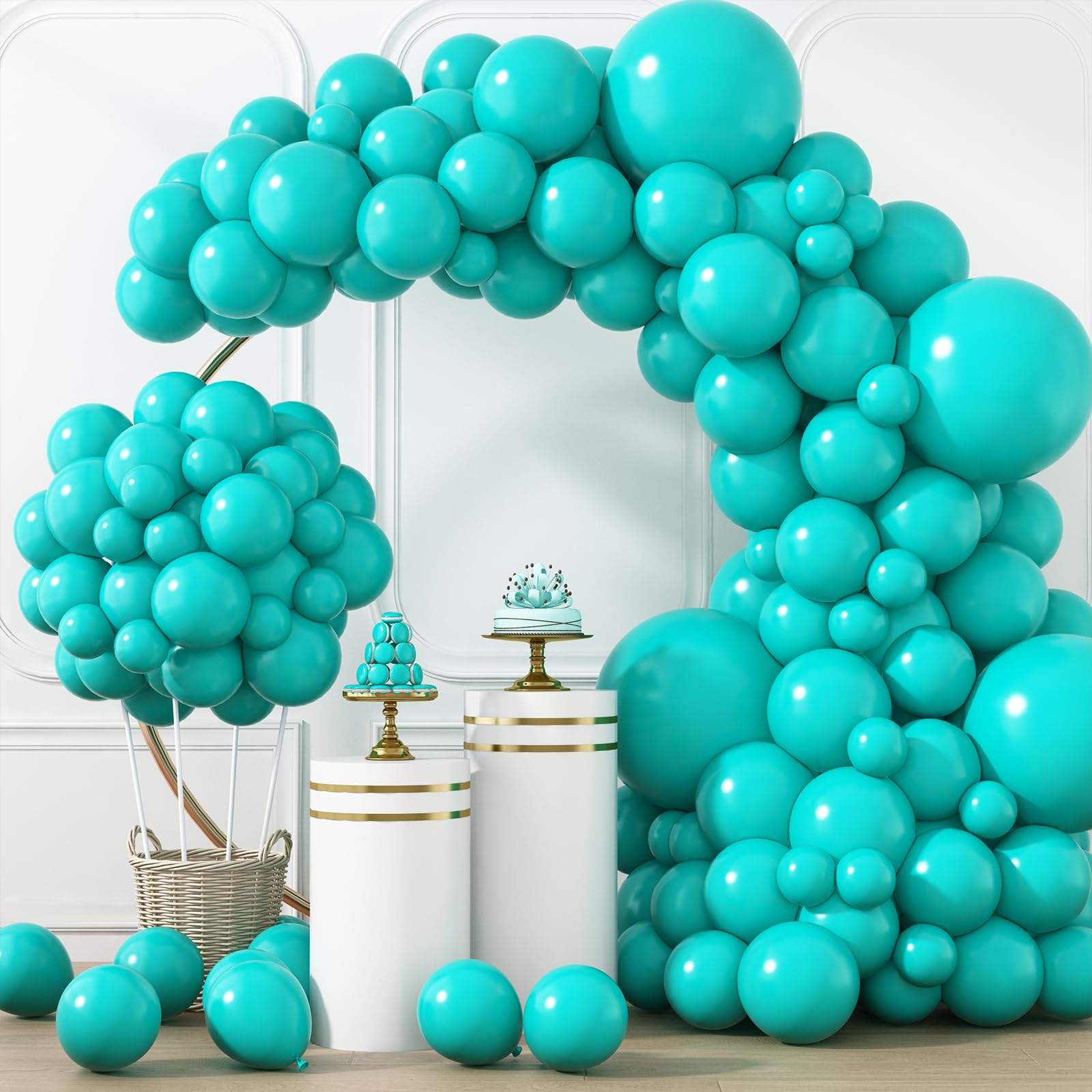 RUBFAC teal blue 18-inch balloons for bold party backdrops.