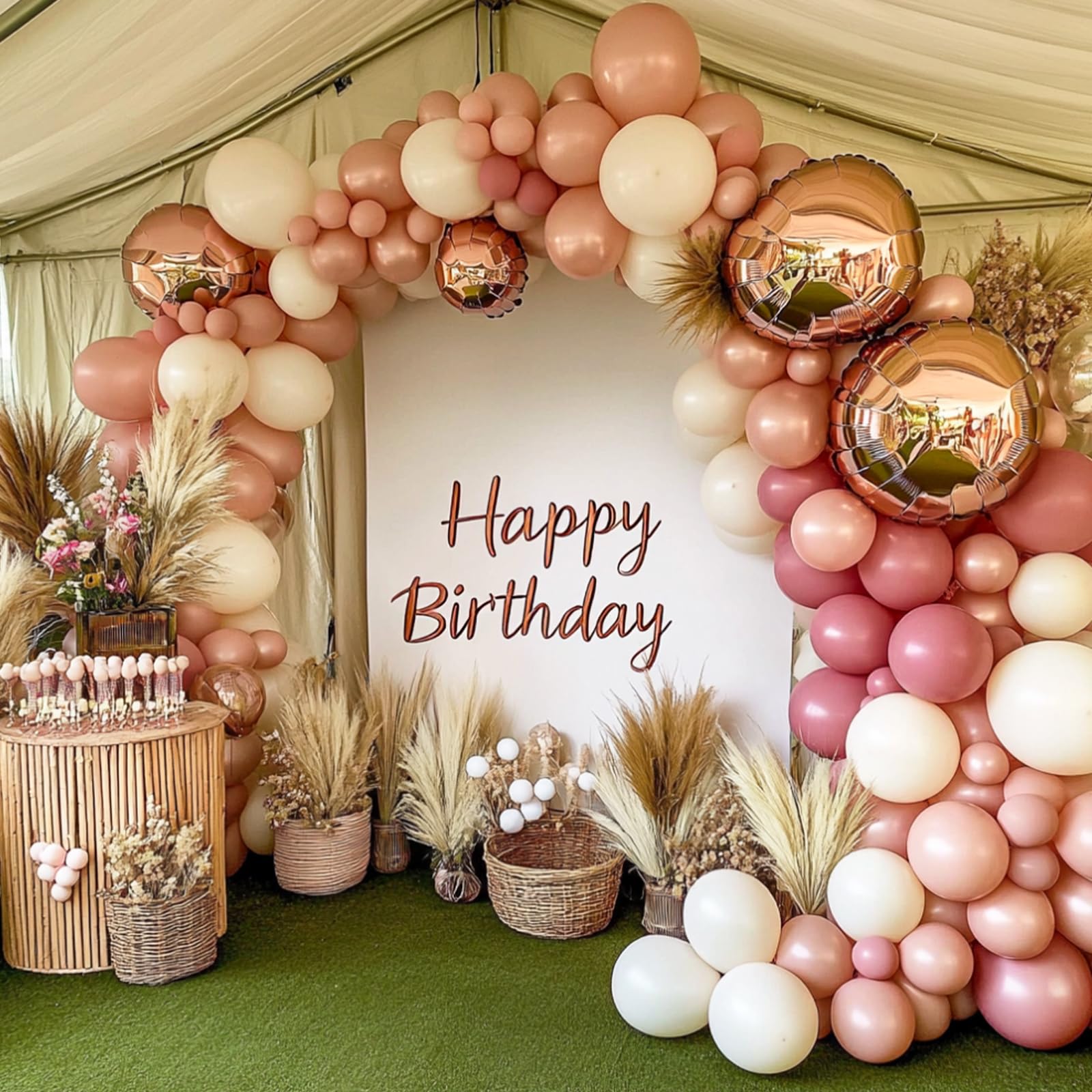 Rubfac romantic Valentines Day decor setup with pink balloons